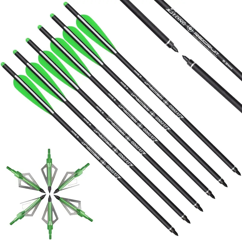6 Pack Elong Crossbow Bolts 20 Inch Carbon with Broad Head Arrows
