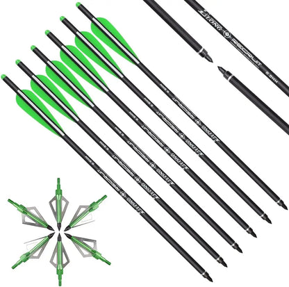 6 Pack Elong Crossbow Bolts 20 Inch Carbon with Broad Head Arrows