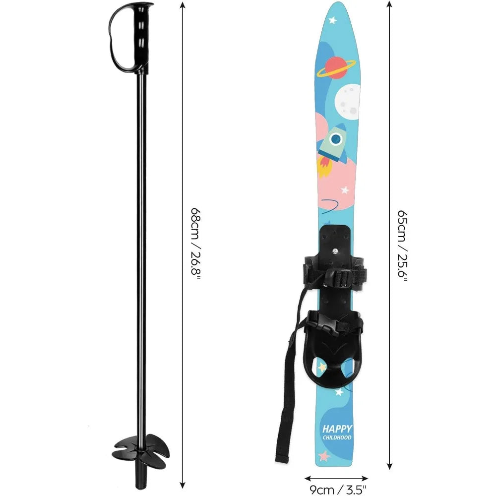 Odoland Kid's Beginner Snow Skis and Poles with Bindings