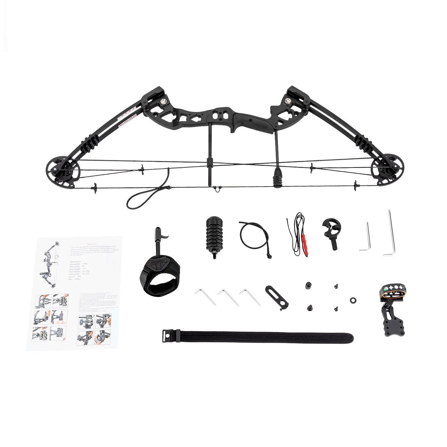 30-55 lbs Compound Bow Adjustable Draw Weight and Length with 3-Pin Sight 12 Arrows Complete Arch Set