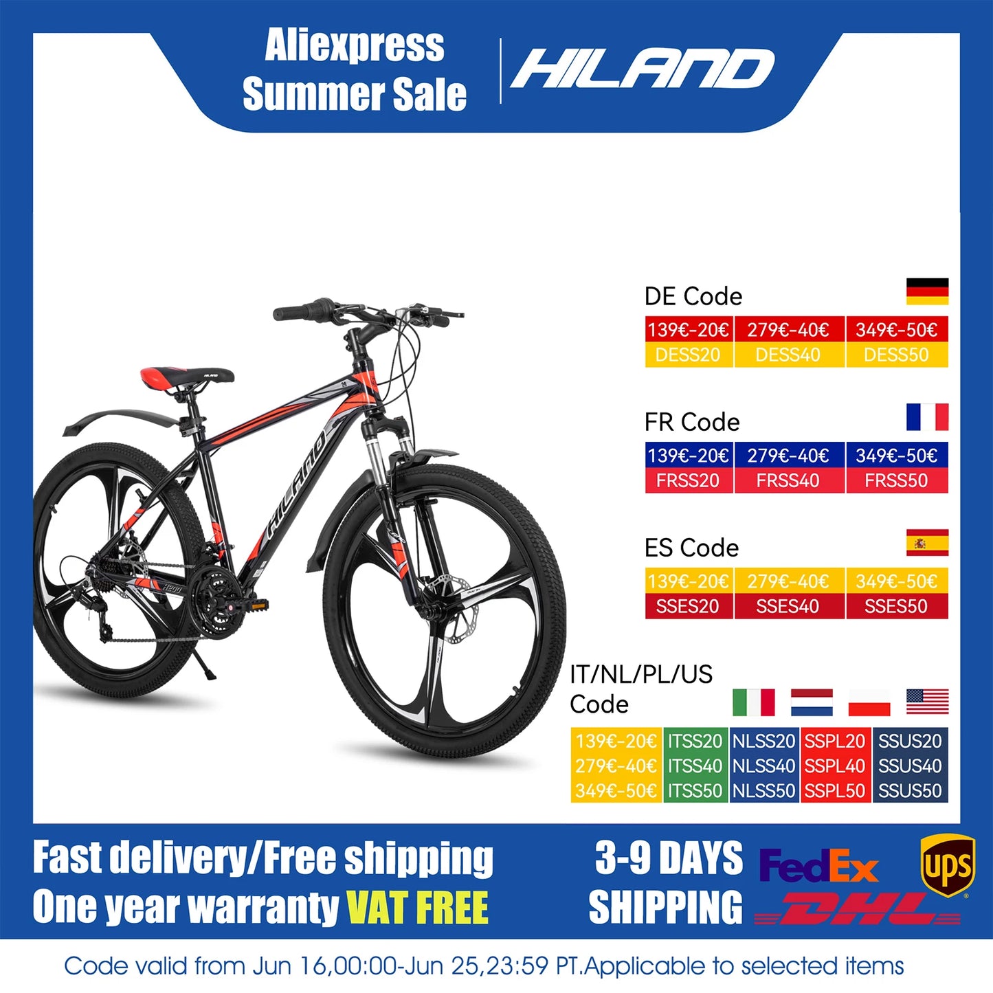 Hiland Mountain Bike, Shimano 21 Speeds Drivetrain, Aluminum Frame 26 Inch Wheels, with Disc-Brake