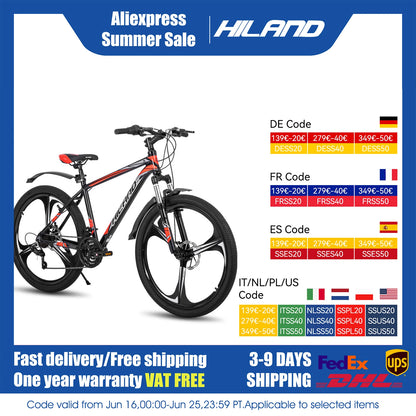 Hiland Mountain Bike, Shimano 21 Speeds Drivetrain, Aluminum Frame 26 Inch Wheels, with Disc-Brake