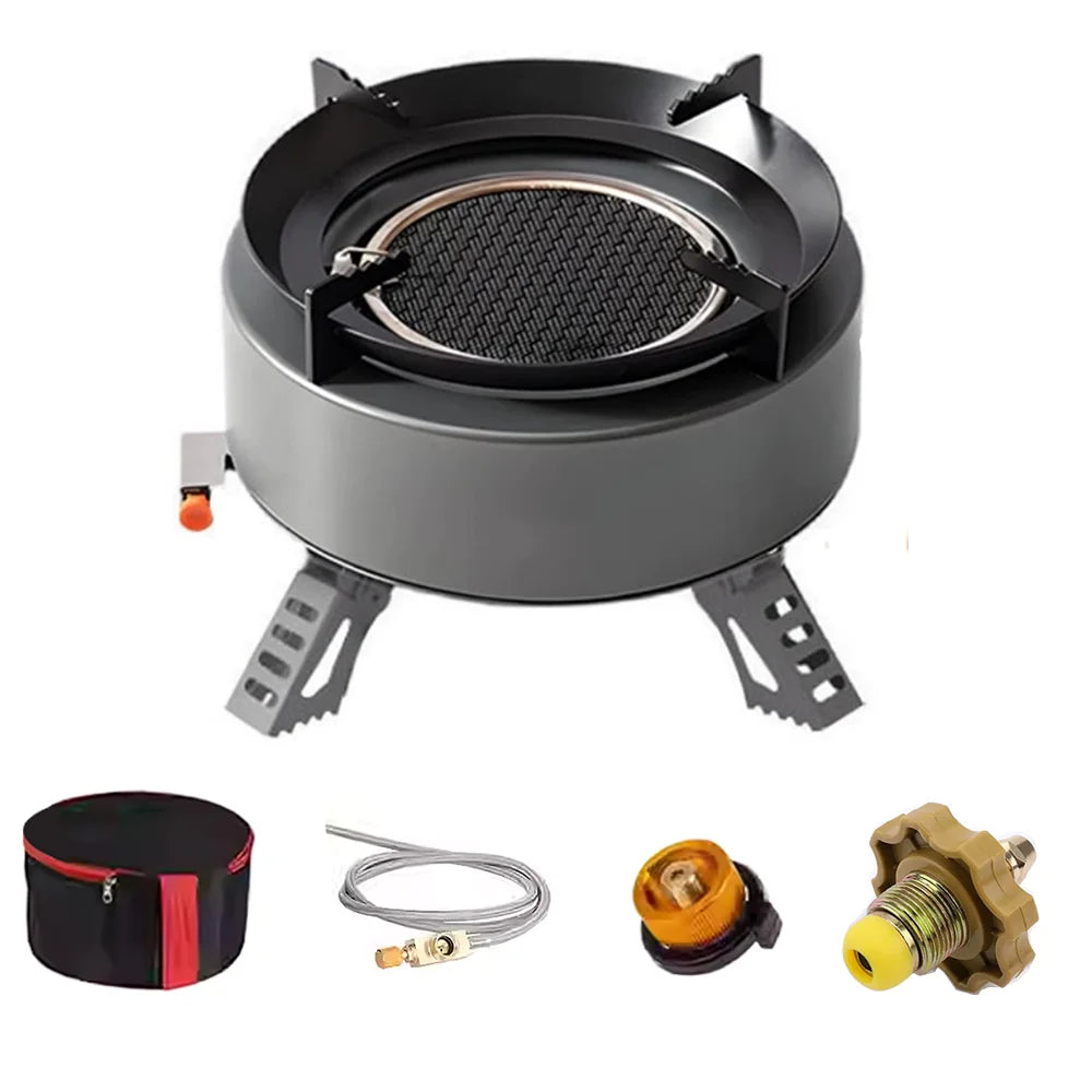 Portable outdoor burner cooking stove, camping backpack stove, with piezoelectric igniter