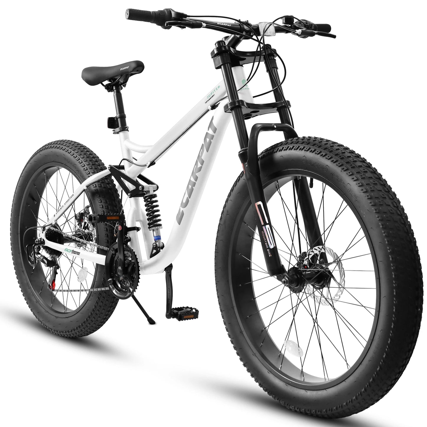 26 inch Mountain Bike, Full-Suspension 21 Speeds Drivetrain with Disc-Brake MTB Bicycle, 26*4" Fat tire Bike