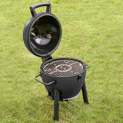 Portable Kamado Grill & Smoker - 155 Sq. In. Cooking Space, Cast Iron Grates, Locking Lid - Ash, Durable