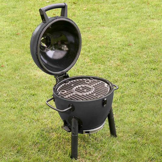 Portable Kamado Grill & Smoker - 155 Sq. In. Cooking Space, Cast Iron Grates, Locking Lid - Ash, Durable