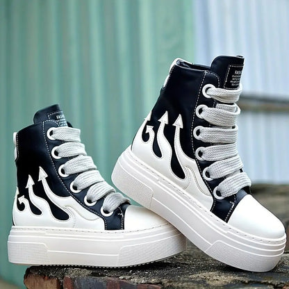 Women's High Top Flame Sports Shoes Wide Lace Up