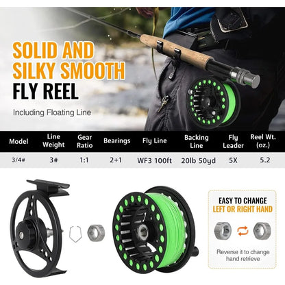 Lightweight UltraPortable Graphite Fly Fishing Rod and Reel Combo