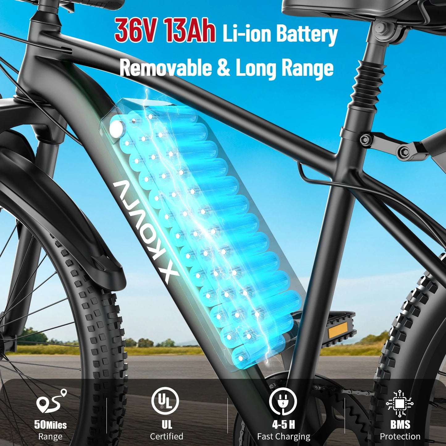 26'' Electric Bike, 1000W Peak Motor 40 Miles 25MPH Commuter E Bike 7 Speed