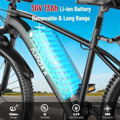26'' Electric Bike, 1000W Peak Motor 40 Miles 25MPH Commuter E Bike 7 Speed