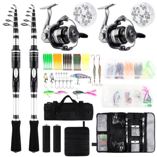 2PCS Telescopic Fishing Rods and Reels Combo Set 6.89ft, Spinning Reel, Lures Accessories with Storage Bag