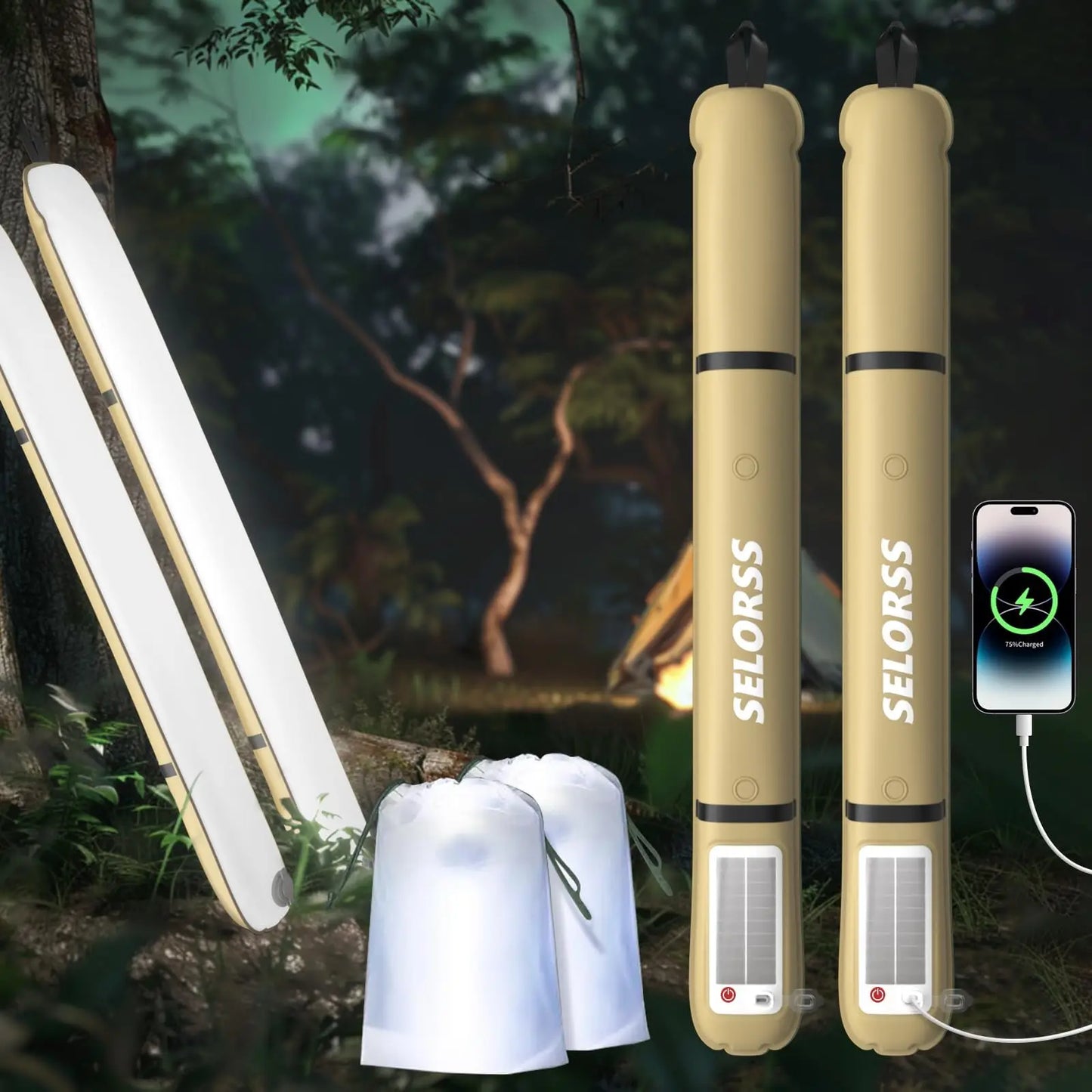SELORSS Solar Camping Lantern 2000mAh,Folding Portable, Waterproof