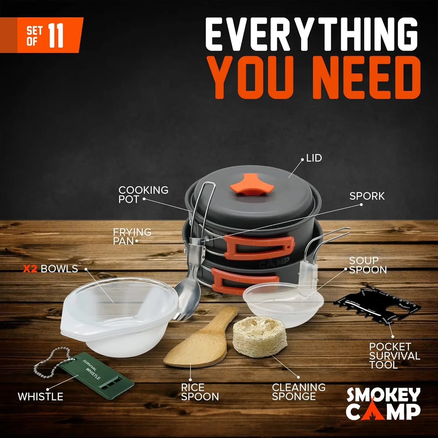 Camping Cookware Mess Kit Set with Stove