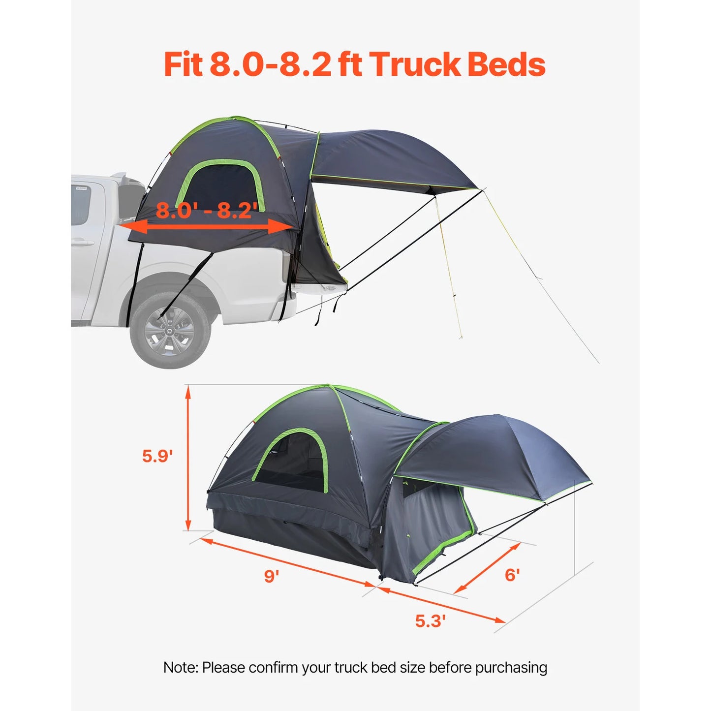 SucceBuy Pickup Truck Tent for Camping Waterproof PU2000 2-3 Person Truck Bed