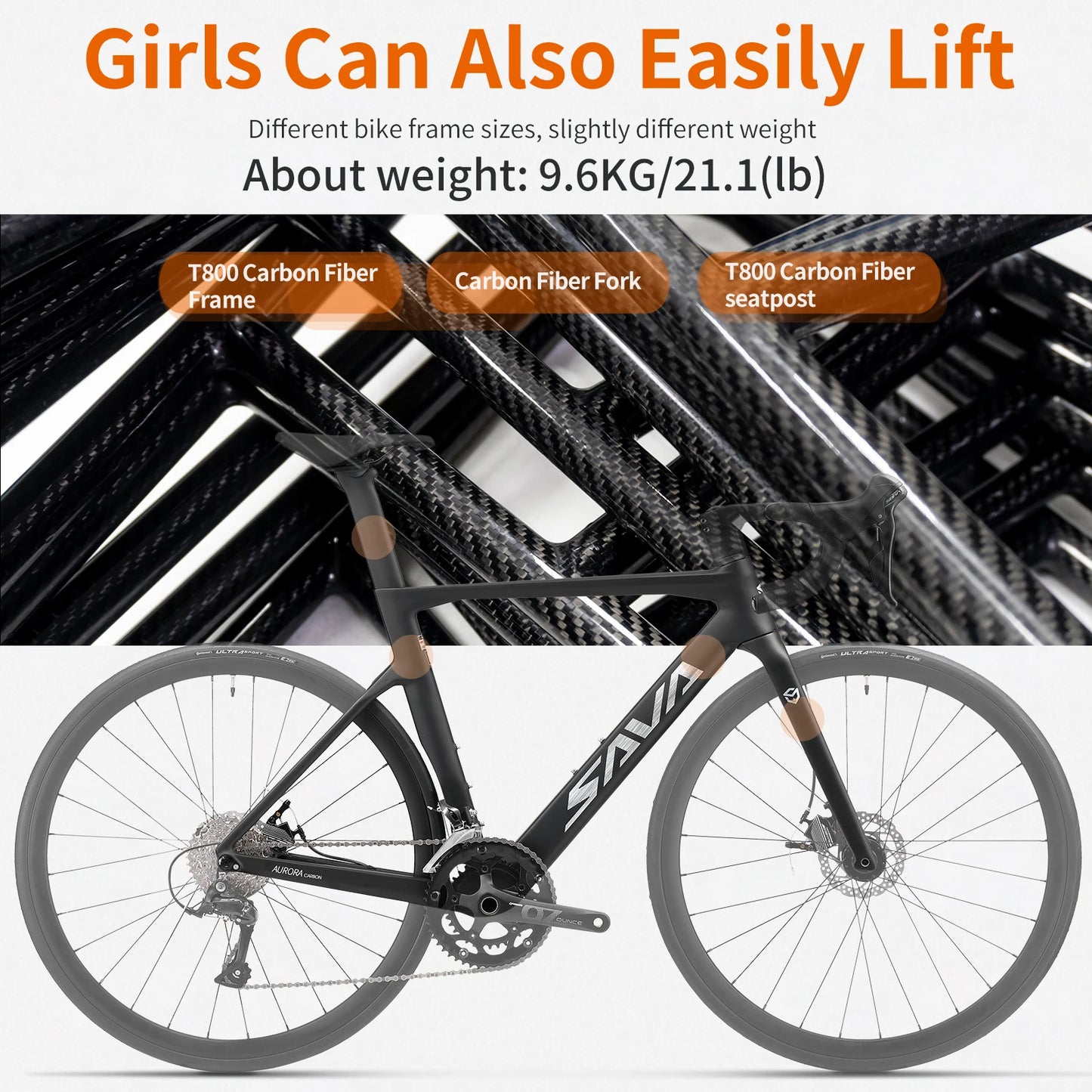 SAVA Carbon Fiber Racing Road Bicycle Carbon Frame Bicycle, SHIMANO 18-Speed