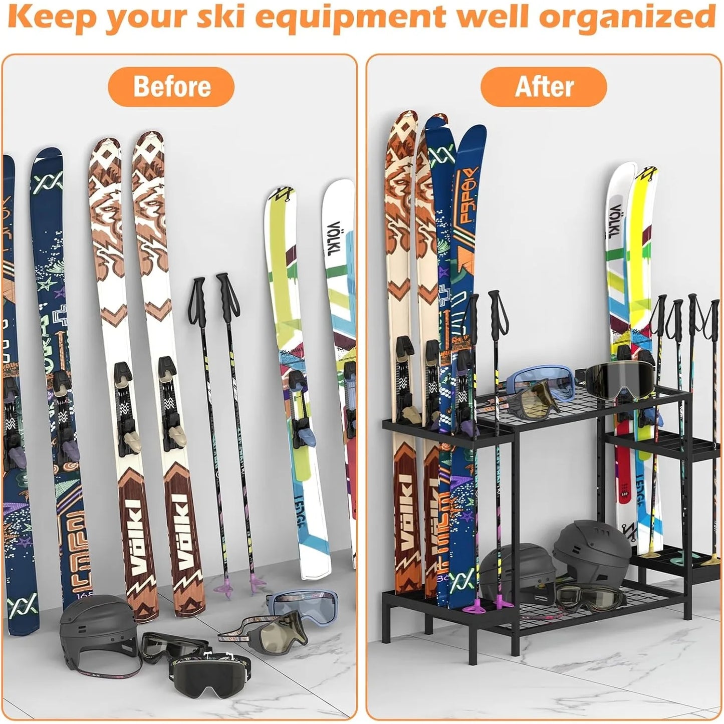 Ski Storage Rack for 6 Pairs - Freestanding