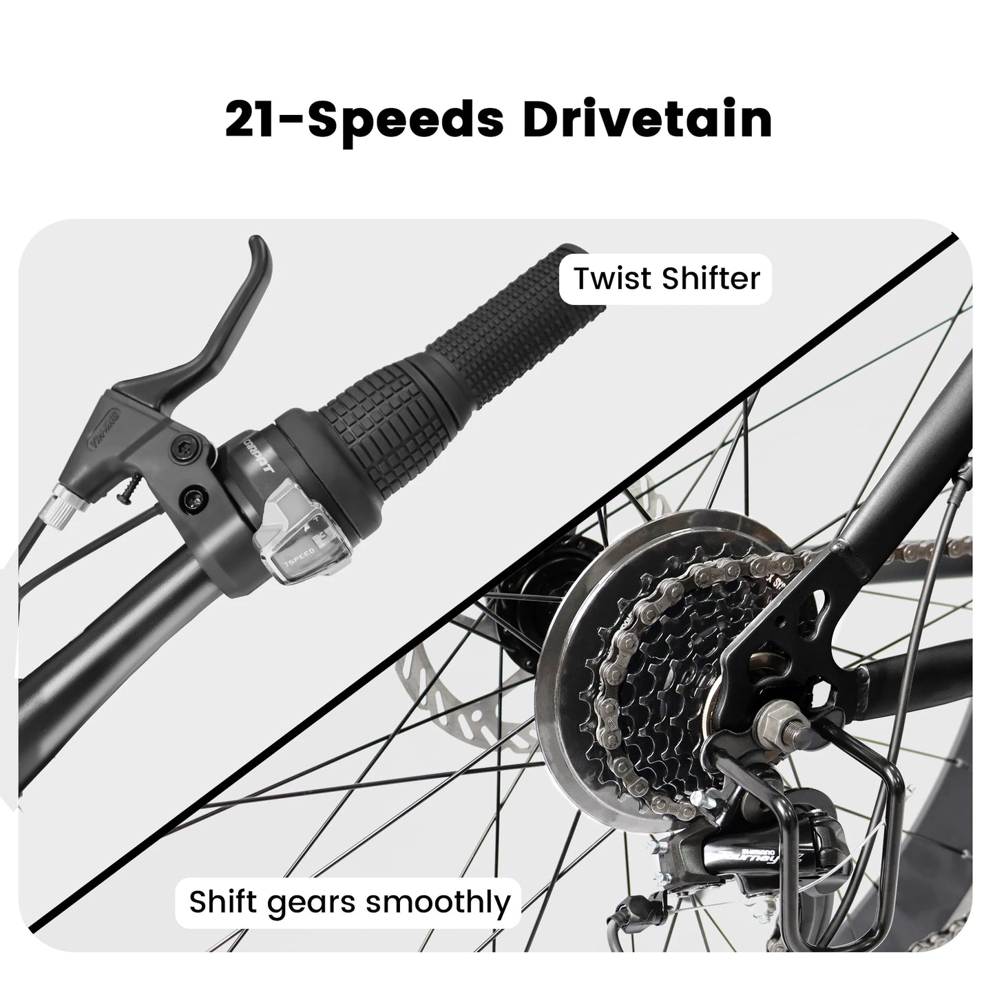 26 Inch Mountain Bike, 4-Inch Wide Fat Tires, 21 Speed,  Steel Frame, Disc Brake