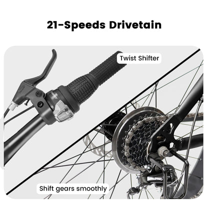 26 Inch Mountain Bike, 4-Inch Wide Fat Tires, 21 Speed,  Steel Frame, Disc Brake