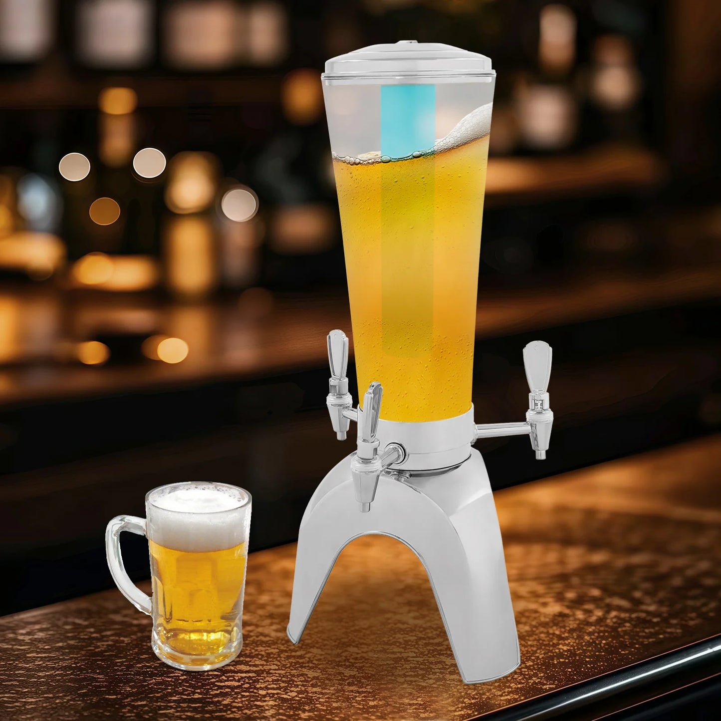 3-Tap LED Beer Dispenser with Built-in Ice Container, 3 Faucets.