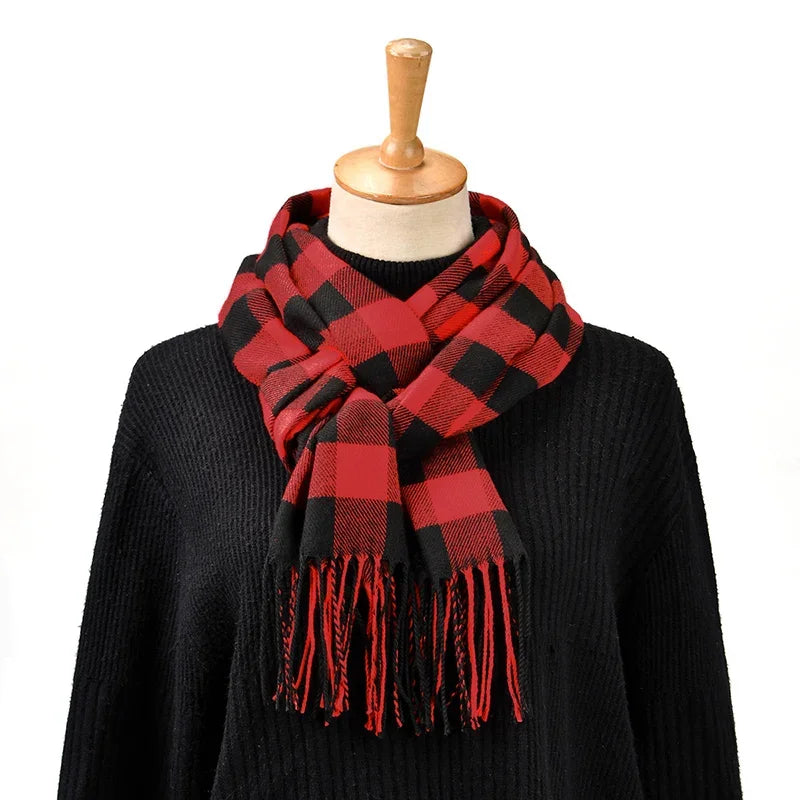 Plaid Cashmere Scarf Man Tassel Shawl