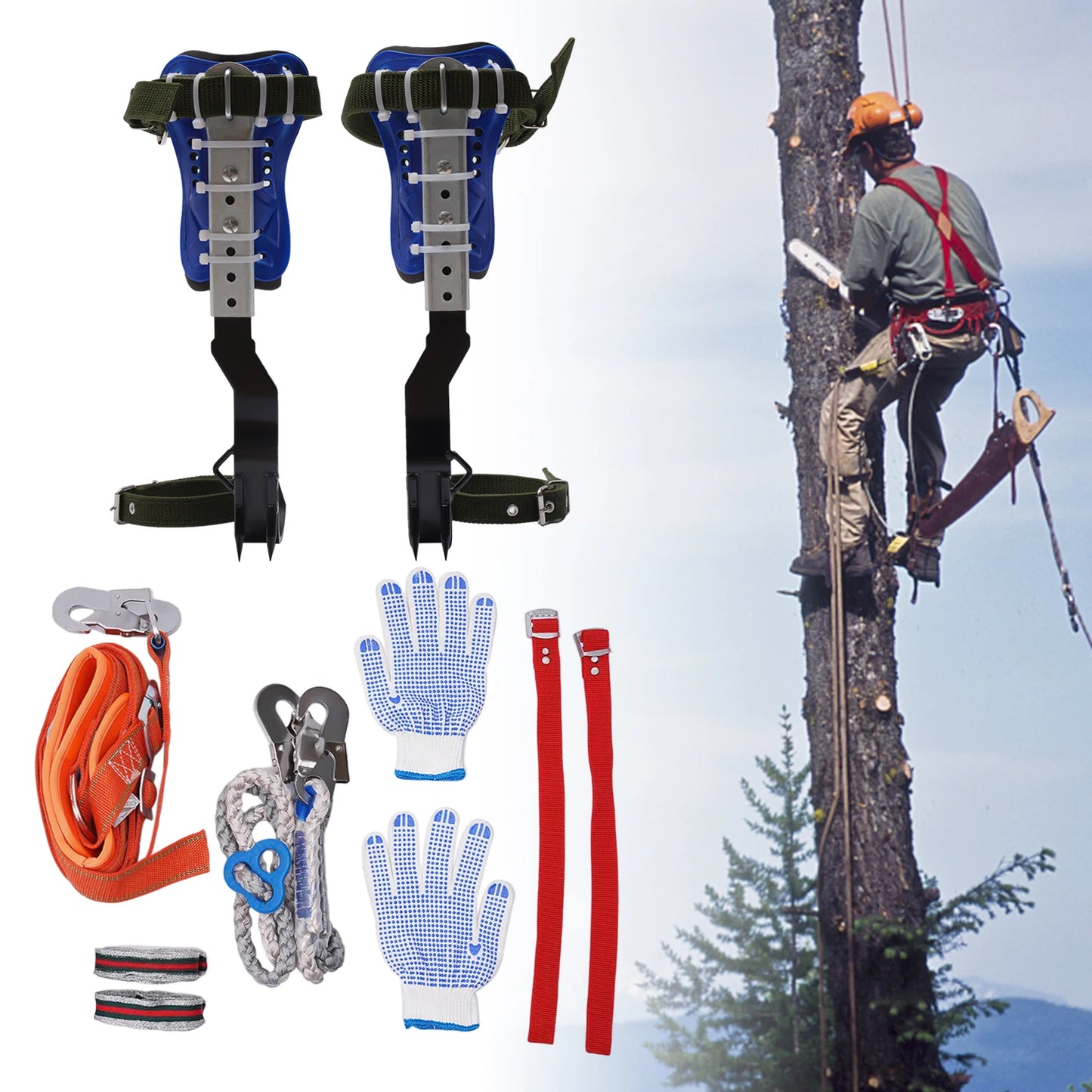 150kg Capacity Adjustable Tree Climbing Spikes Gear Set