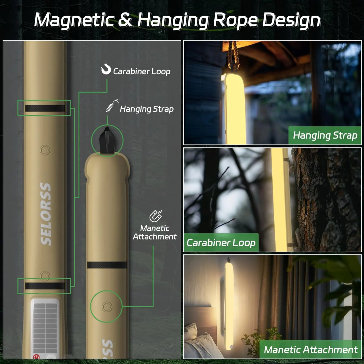 SELORSS Solar Camping Lantern 2000mAh,Folding Portable, Waterproof