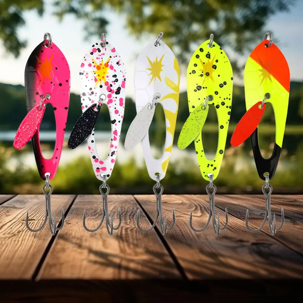 5Pcs Metal Spoon Fishing Lures with Treble Hooks Spinner