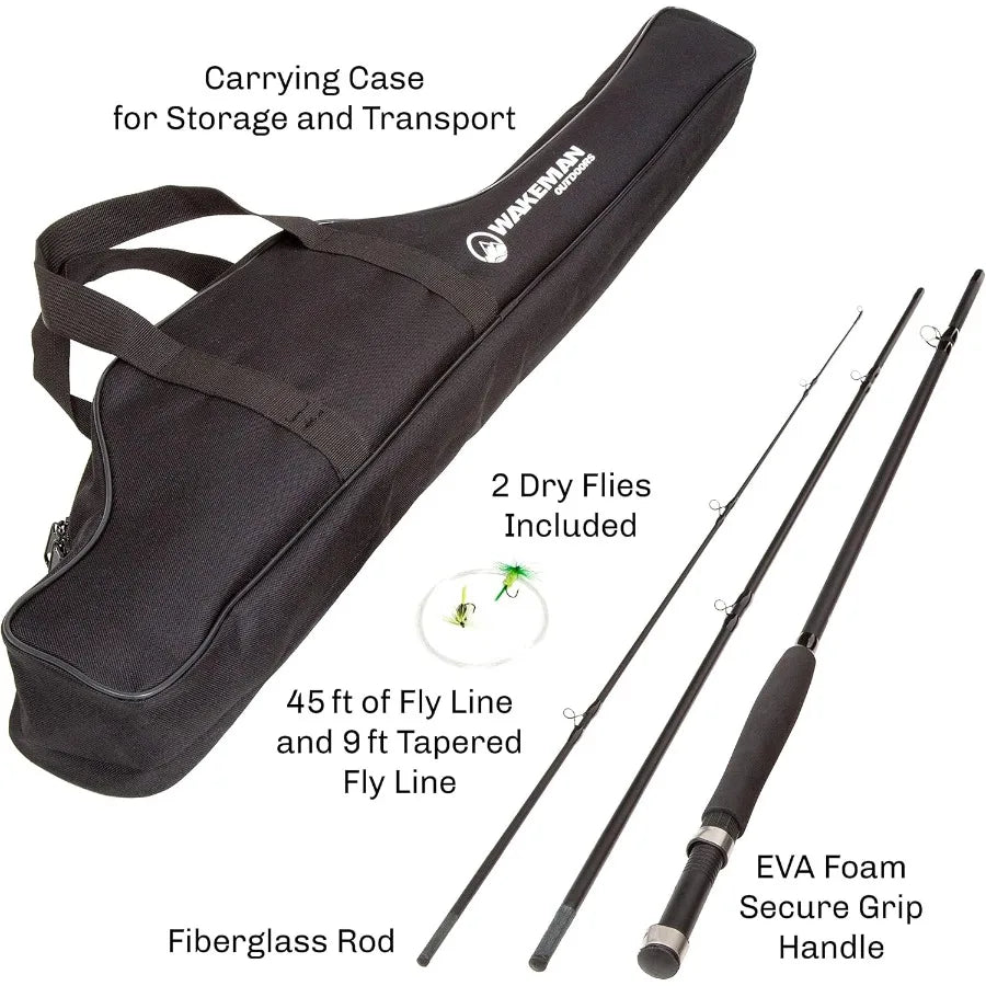Fly Fishing Rod and Reel Combo with Carrying Case, and Flies.
