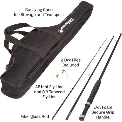 Fly Fishing Rod and Reel Combo with Carrying Case, and Flies.