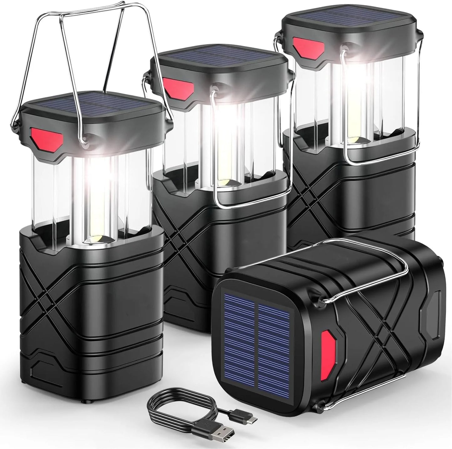 4 Pack Rechargeable Camping Lights - Solar/Battery LED,