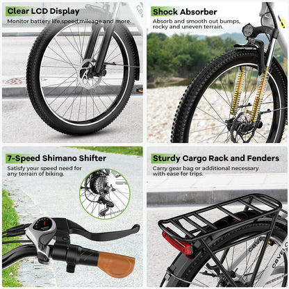26" Step-Thru Electric bicycle for Adult,1000W Peak Motor,