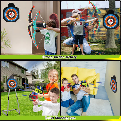 2 Bow and Arrow Sets with LED Light-up, 2 Foam Dart Guns for Kids 5 6 7 8 9 10+, Archery Set with Standing Target for Boys Girls