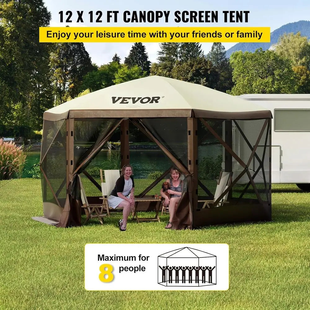 12t 6 Sided -up Shelter Tent with Mesh Windows, Portable Carry Bag