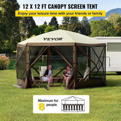 12t 6 Sided -up Shelter Tent with Mesh Windows, Portable Carry Bag