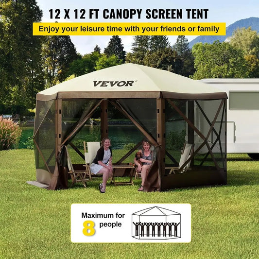 12t 6 Sided -up Shelter Tent with Mesh Windows, Portable Carry Bag