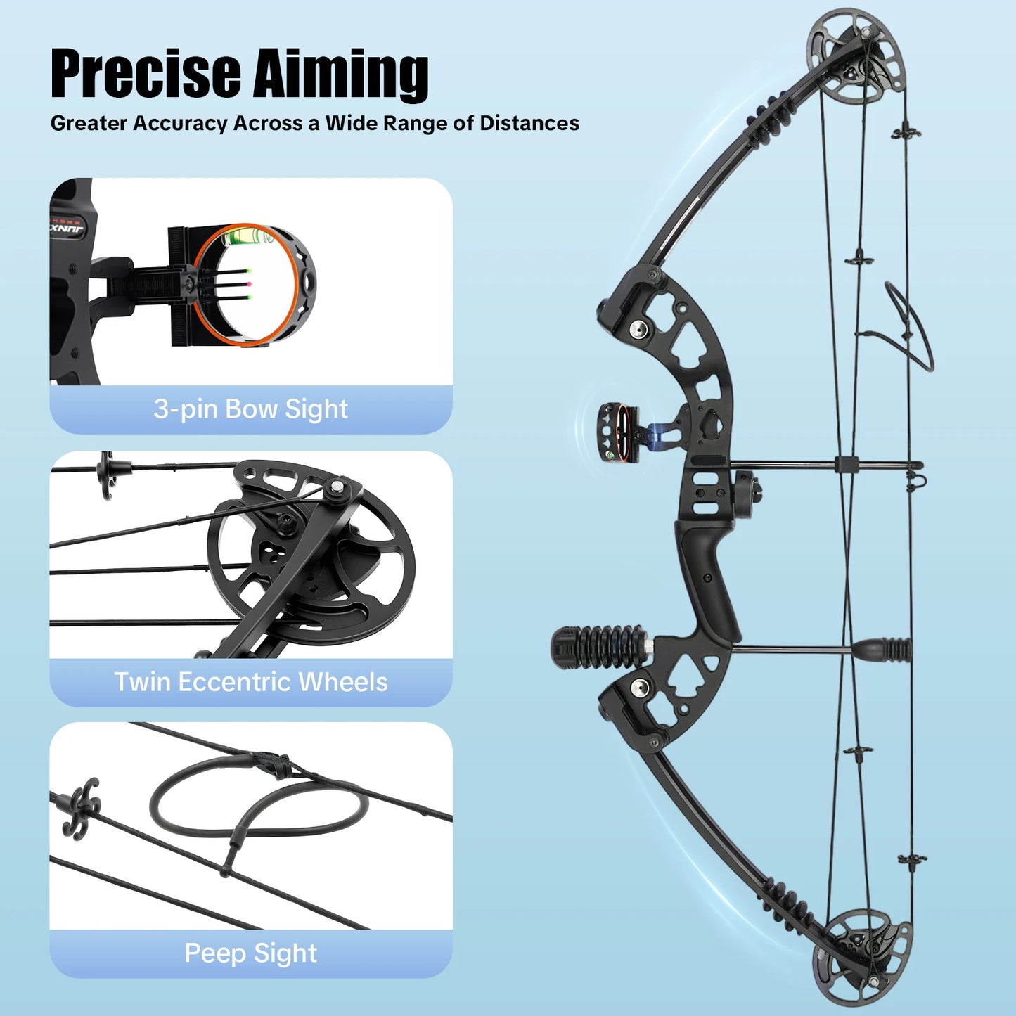 30-55 lbs Compound Bow Adjustable Draw Weight and Length with 3-Pin Sight 12 Arrows Complete Arch Set