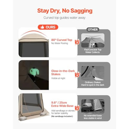 10 x 9.2' Pop-Up Screen House Tent with Extended Awning, 4–8 Person