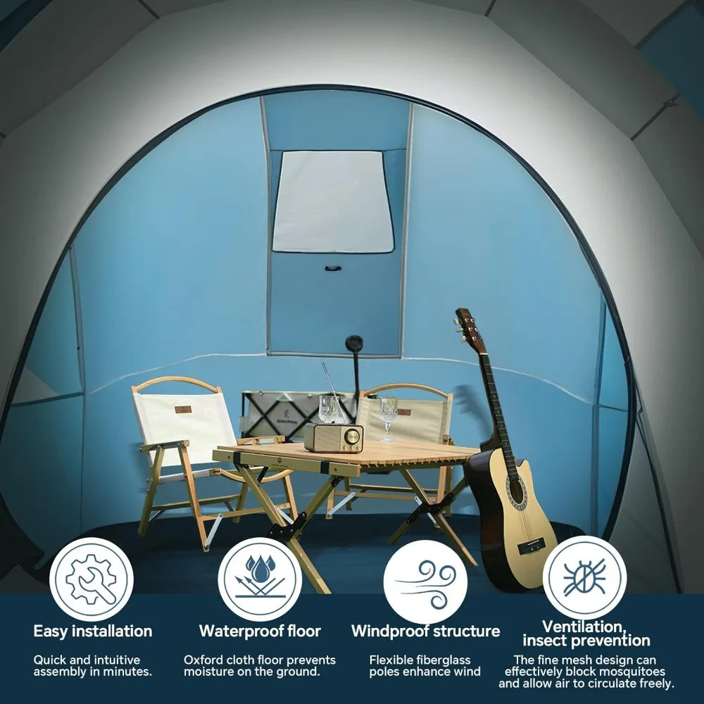 Family-Sized Weatherproof Camping Tent with Porch and Rainfly