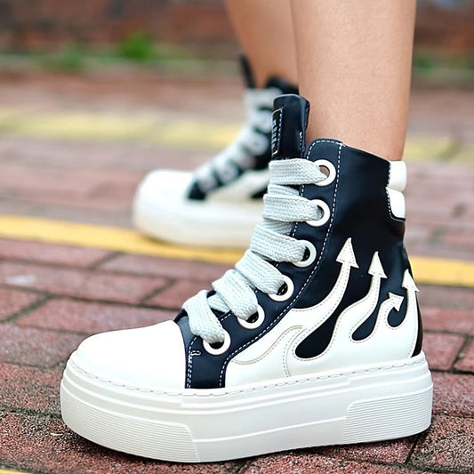 Women's High Top Flame Sports Shoes Wide Lace Up