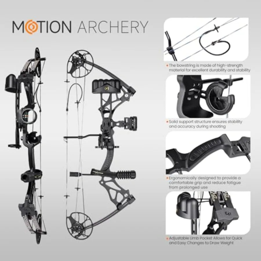 Lightweight Compound Bow Package Fully Adjustable for Adults and Teens, 23.531 Draw Length 070LBS Draw Weight Up to 320 FPS
