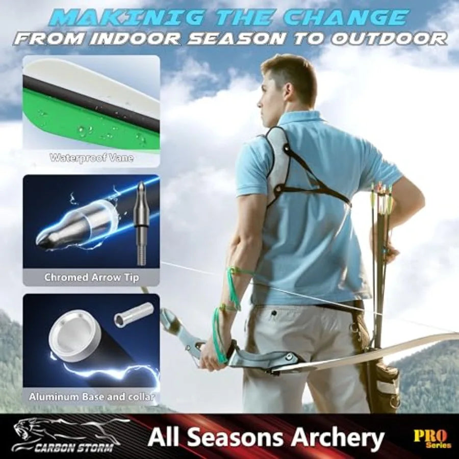 24PCS Compound Bow Arrows 30 Carbon Shaft Spine 500 with Removable Tips