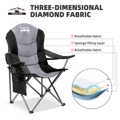 Tisetrail 2 Pack Folding Camping Chairs for Adults High Back Padded Lawn Chairs Portable Outdoor Camp Chair, Black & Gray