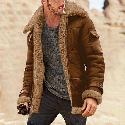 Men Plus Size Winter Scrub Leather Jackets Long Sleeve Fleece