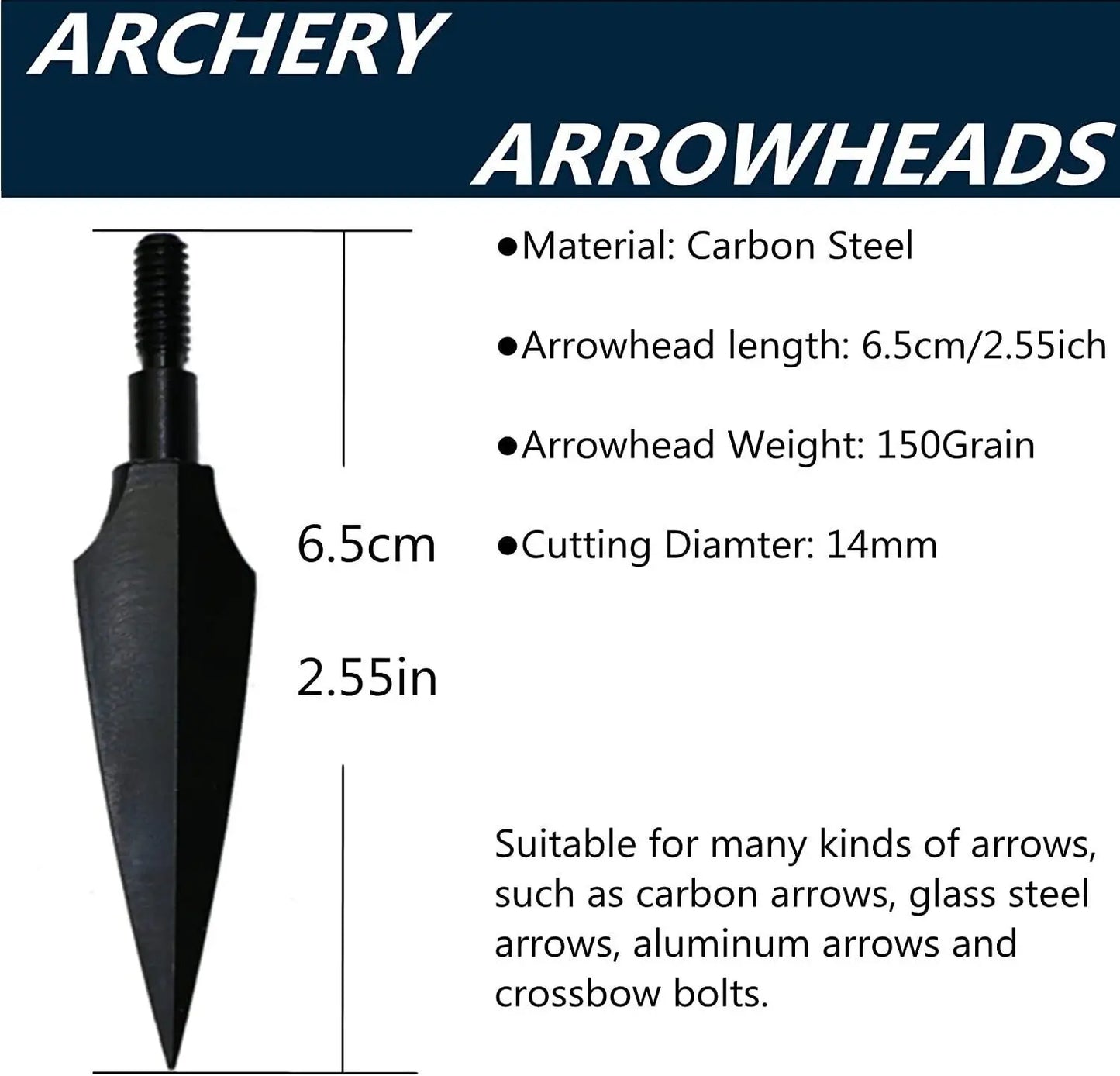 12/20pcs Hunting Arrowheads 150 Grain High Carbon Steel