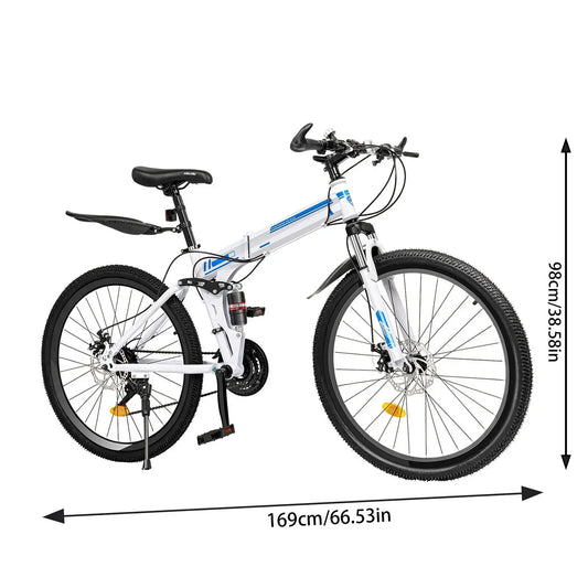 26" Folding MTB Bicycle with 21 Speed, Dual Disc Brakes, Men’s Mountain Bike