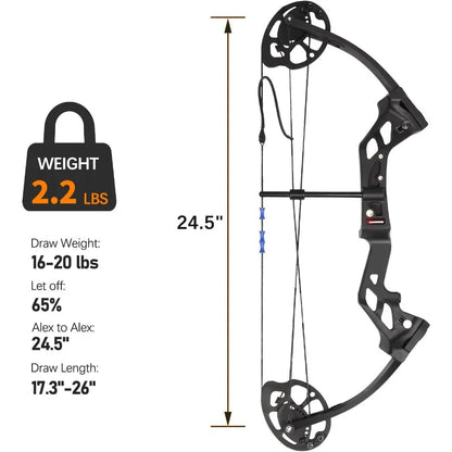 Compound Bow and Arrow for Youth and Beginner, 16-20 lbs Draw Weight 17.326 Draw Length