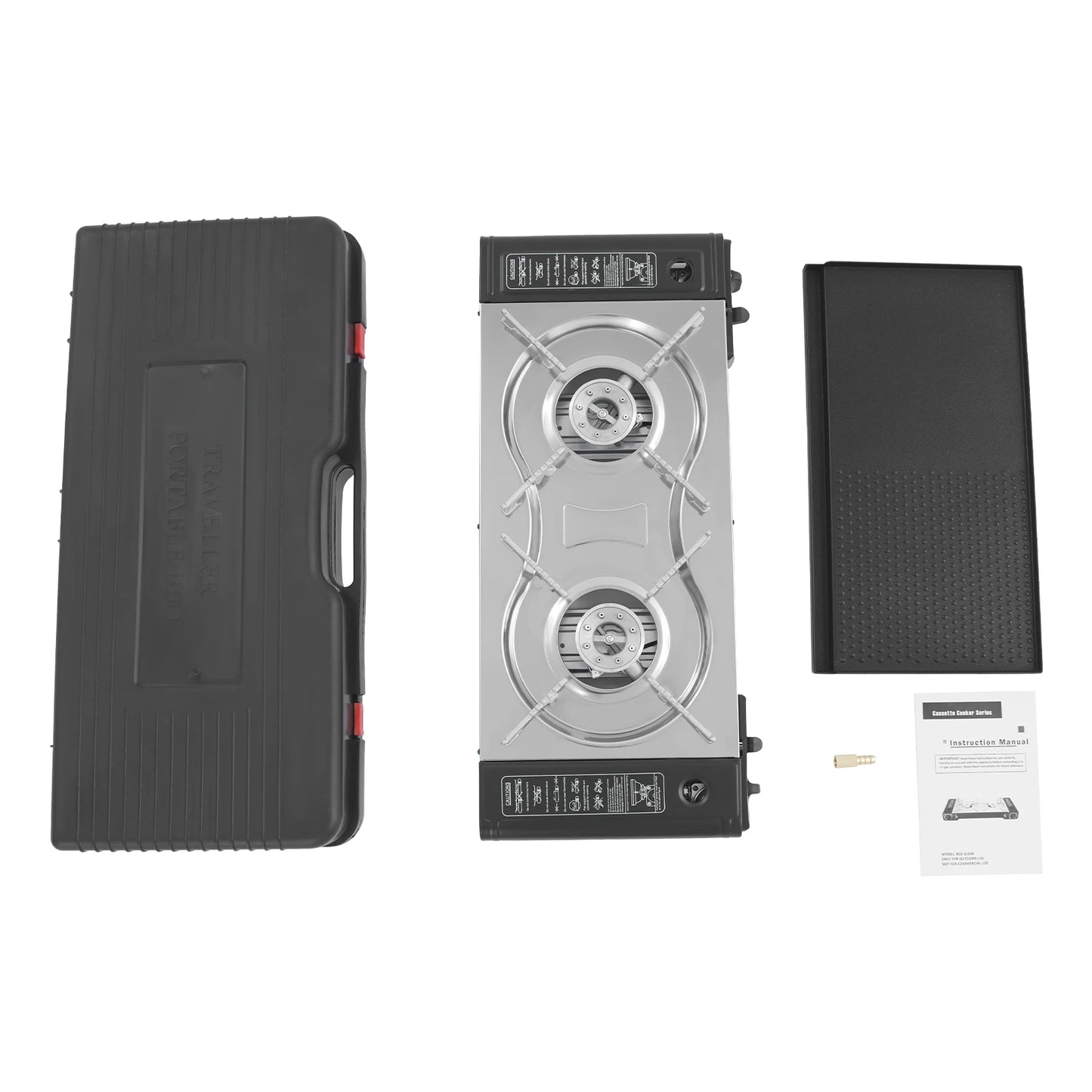 2-Burner Family Camping Gas Stove with Grill Pan|