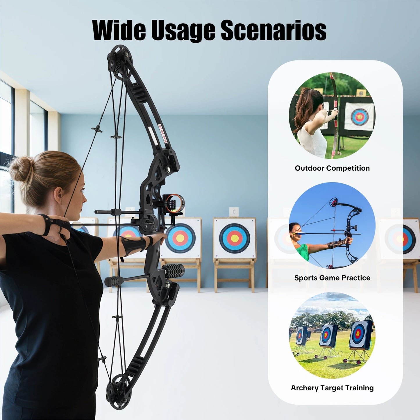 30-55 lbs Compound Bow Adjustable Draw Weight and Length with 3-Pin Sight 12 Arrows Complete Arch Set