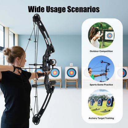 30-55 lbs Compound Bow Adjustable Draw Weight and Length with 3-Pin Sight 12 Arrows Complete Arch Set