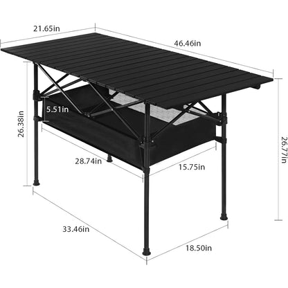 Portable Aluminum Roll-Up Camping Table - 46x27x22in.